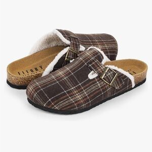 Fitory Clogs - brown plaid cork insole comfort shoes
